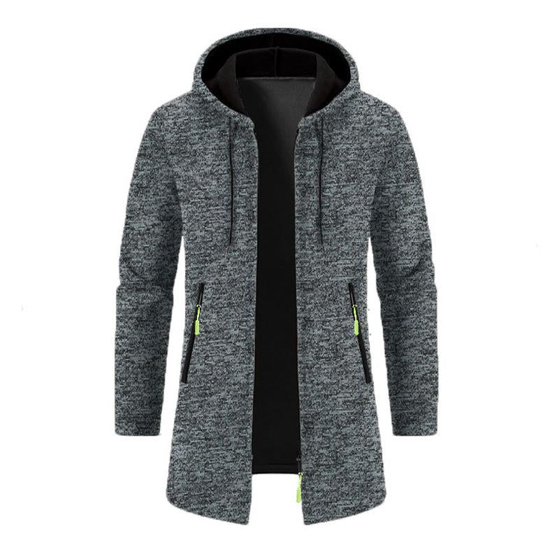 Men's Loose Hooded Zipper Mid-Length Coat