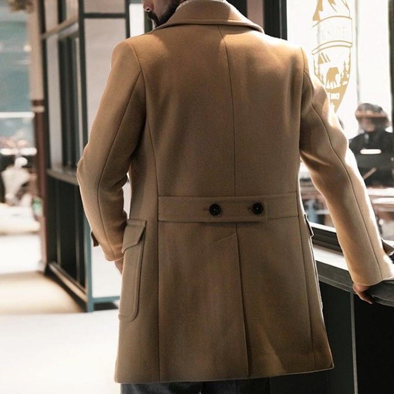 Men's Vintage Solid Color Woolen Lapel Coat