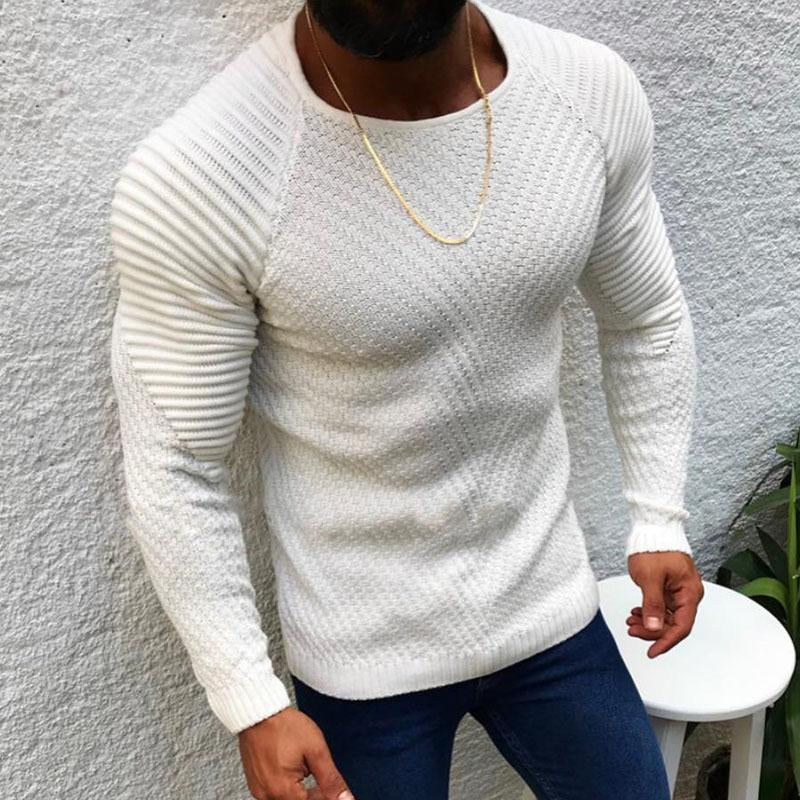 Men's Round Neck Slim Long Sleeve Pullover Knit Sweater