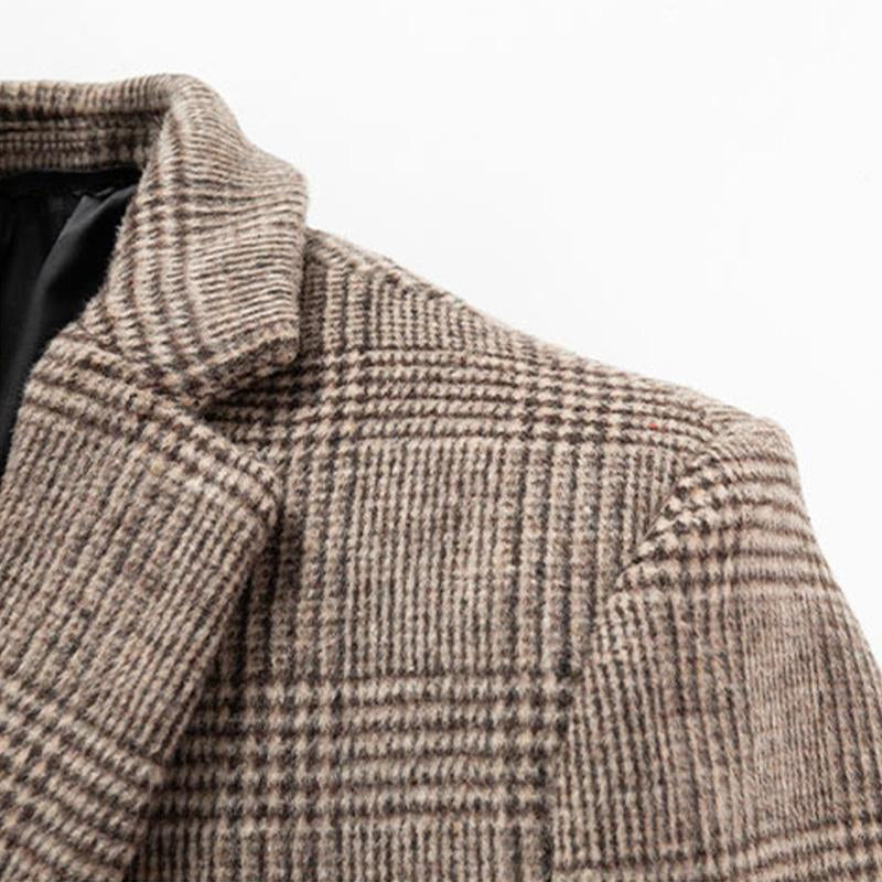 Men's Vintage Check Lapel Slim Long Coat