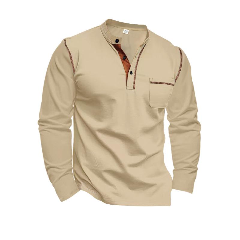 Men's Colorblock Henley Collar Breast Pocket Long Sleeve T-shirt