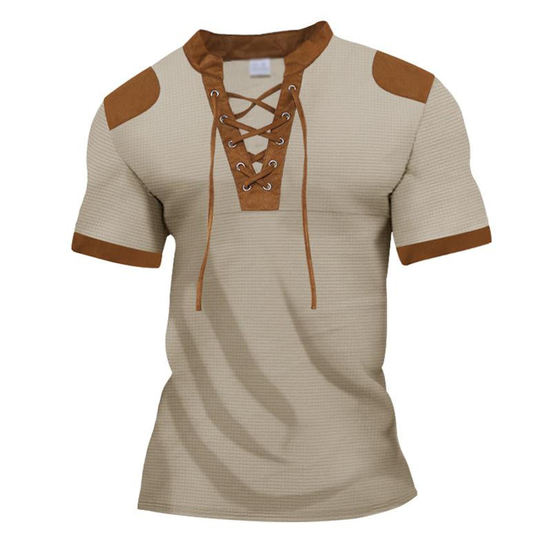 Men's Sports Short Sleeve Lace-Up Men's T-Shirt