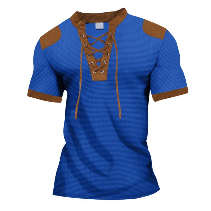 Men's Sports Short Sleeve Lace-Up Men's T-Shirt