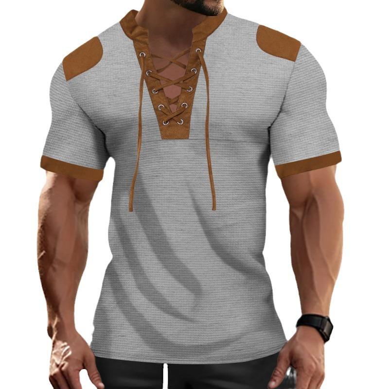 Men's Sports Short Sleeve Lace-Up Men's T-Shirt