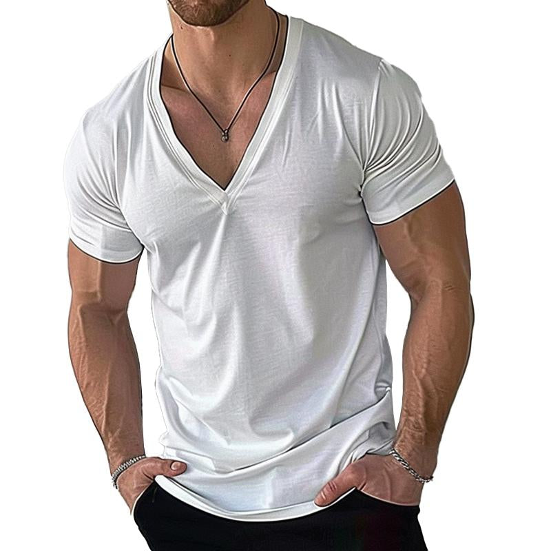 Men's Casual Cotton Blend V-Neck Short Sleeve T-Sh...