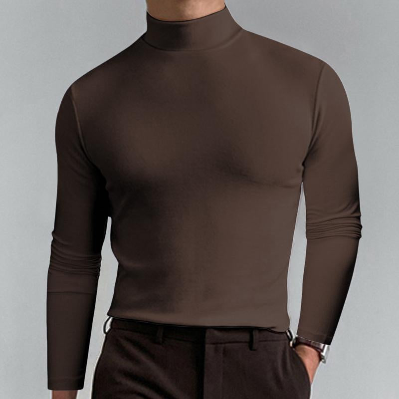 Men Casual Solid Color Fitted High Neck Long Sleeve T-Shirt