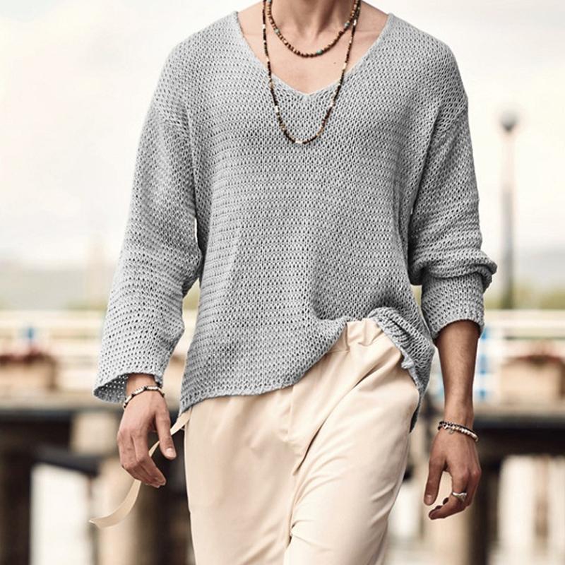 Men's Solid Color V-Neck Sweater Knitwear