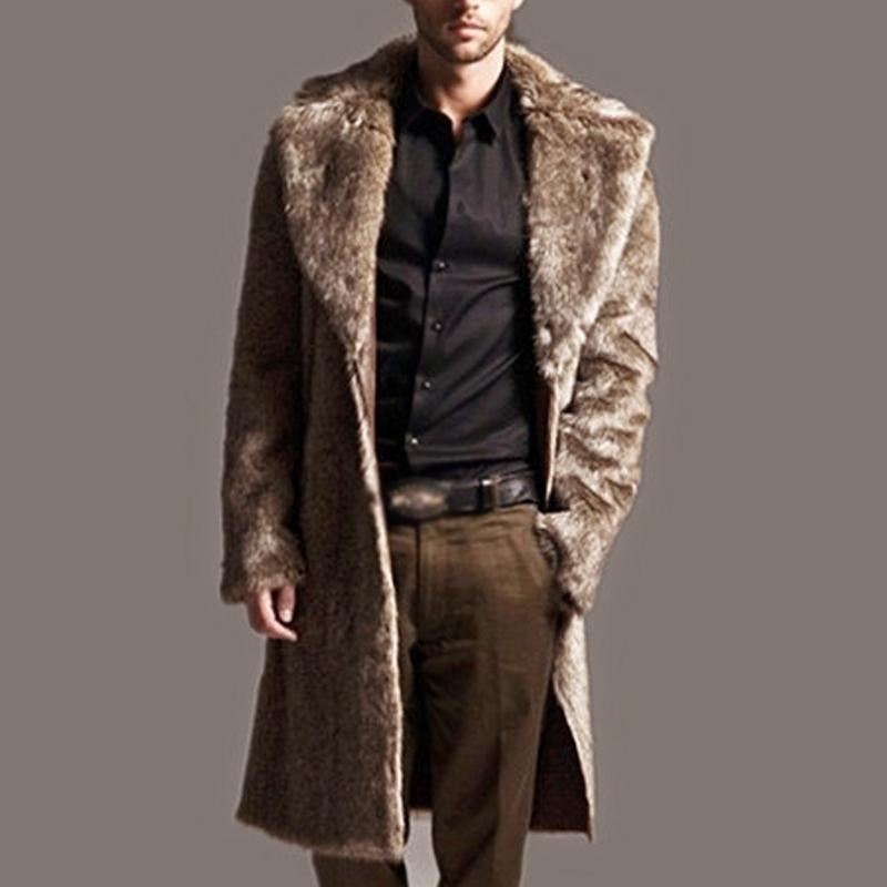 Men's Lapel Long Imitation Fur Solid Color Coat