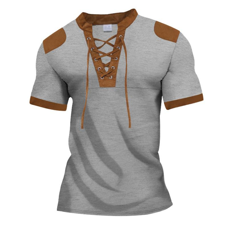 Men's Sports Short Sleeve Lace-Up Men's T-Shirt