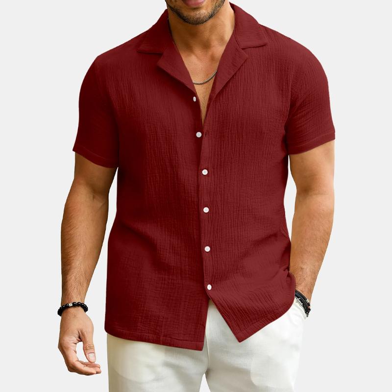 Men's Solid Color Lapel Short Sleeve Shirt