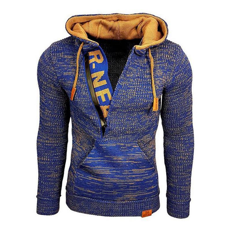 Men's Casual Hooded Long-Sleeved Pullover Knitted ...