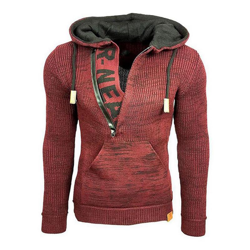 Men's Casual Hooded Long-Sleeved Pullover Knitted Hoodie