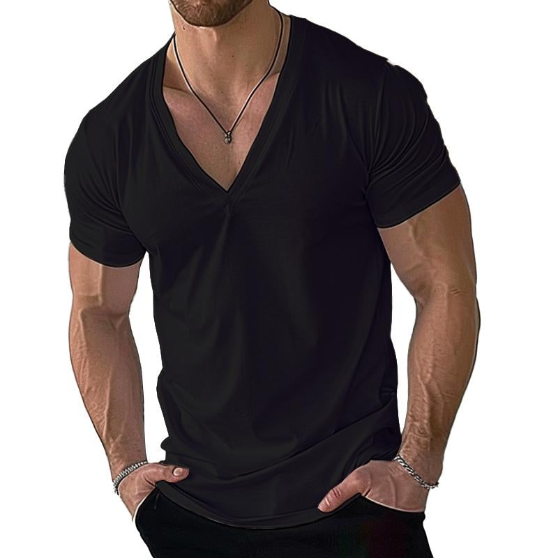 Men's Casual Cotton Blend V-Neck Short Sleeve T-Shirt