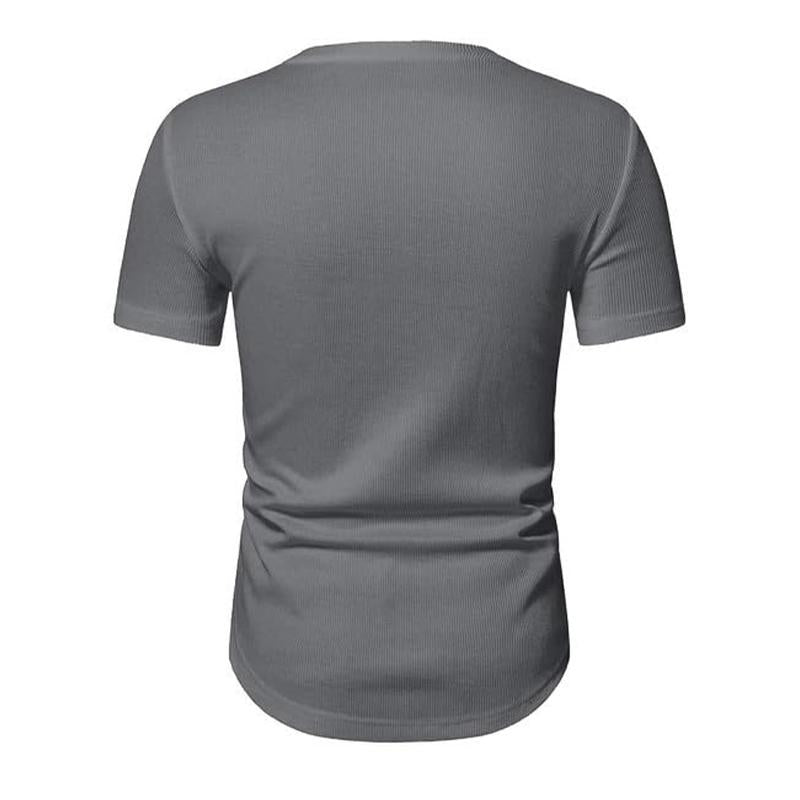 Men's Solid Color Knitted V-neck Short-sleeved T-shirt