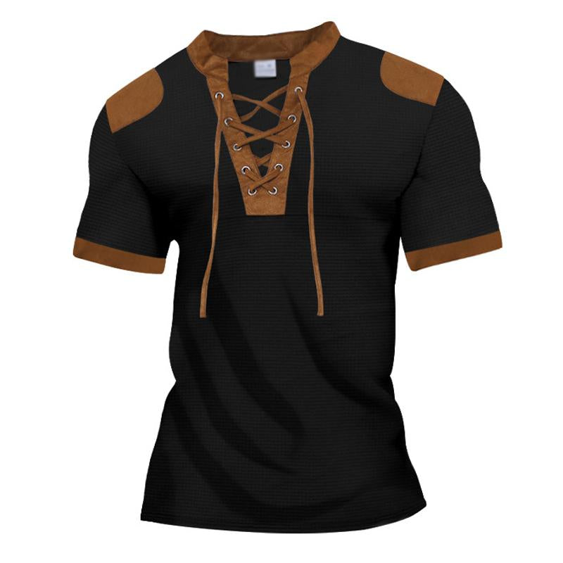 Men's Sports Short Sleeve Lace-Up Men's T-Shirt