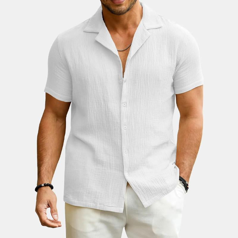 Men's Solid Color Lapel Short Sleeve Shirt