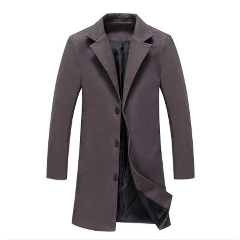 Men's Solid Color Single-breasted Trench Coat