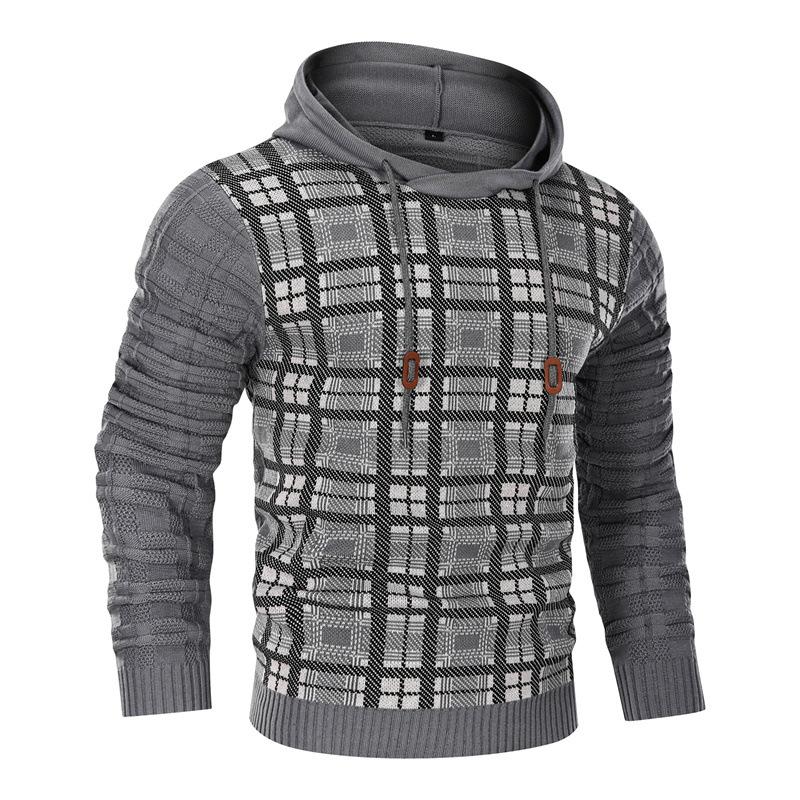 Men's Jacquard Pullover Knit Hooded Sweater