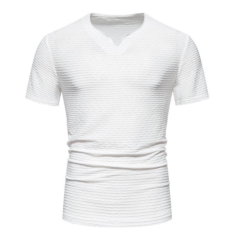 Men's Solid Striped Small V Neck Short Sleeve Casu...