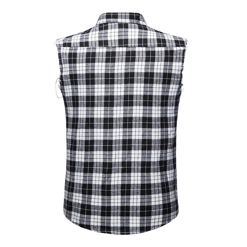 Men's Casual Flannel Plaid Sleeveless Shirt