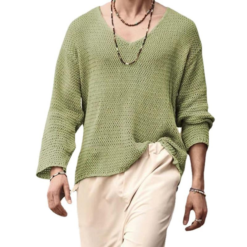 Men's Solid Color V-Neck Sweater Knitwear