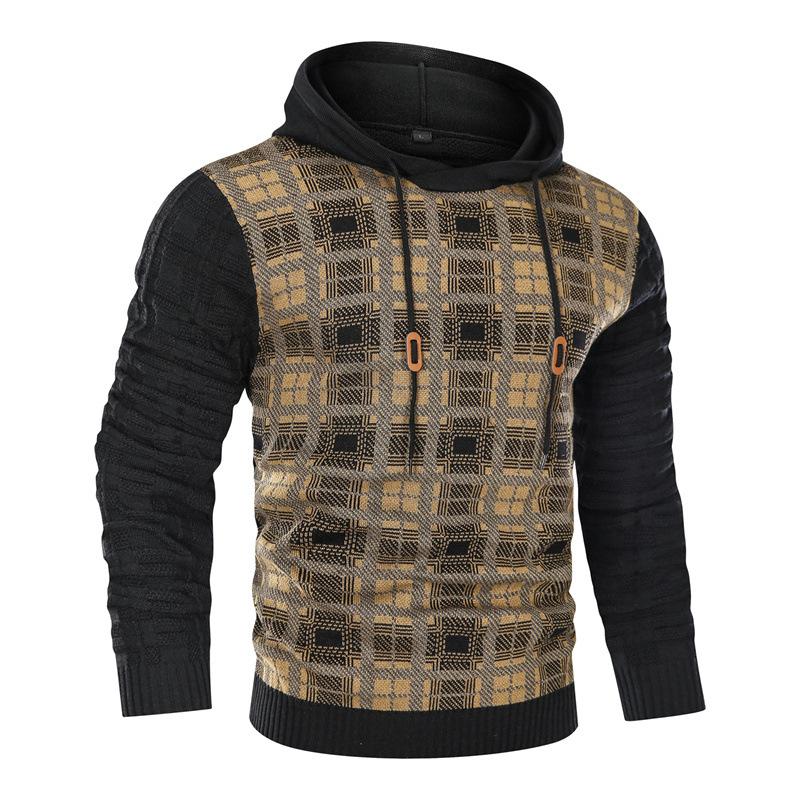 Men's Jacquard Pullover Knit Hooded Sweater