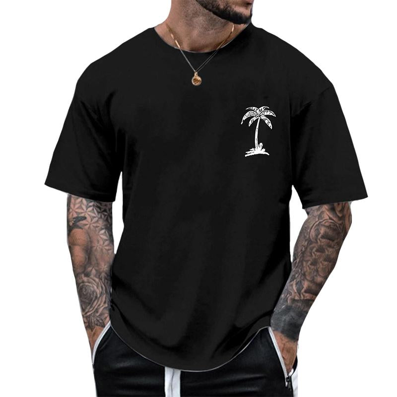 Men's Casual Coconut Tree Round Neck T-Shirt