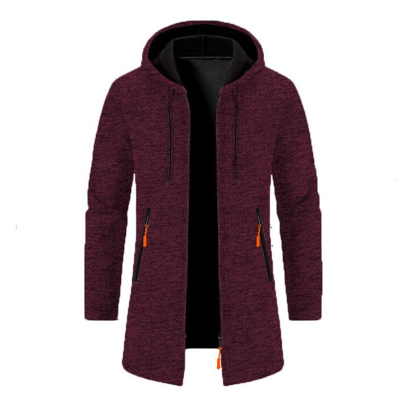 Men's Loose Hooded Zipper Mid-Length Coat