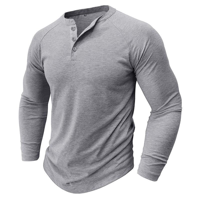 Men's Casual Solid Color Henley Collar Raglan Long Sleeve T-Shirt