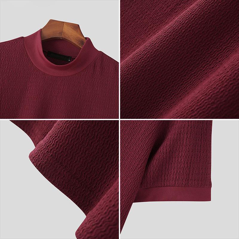 Men's Half Turtleneck Solid Color Tight Knitted Short-Sleeved T-Shirt