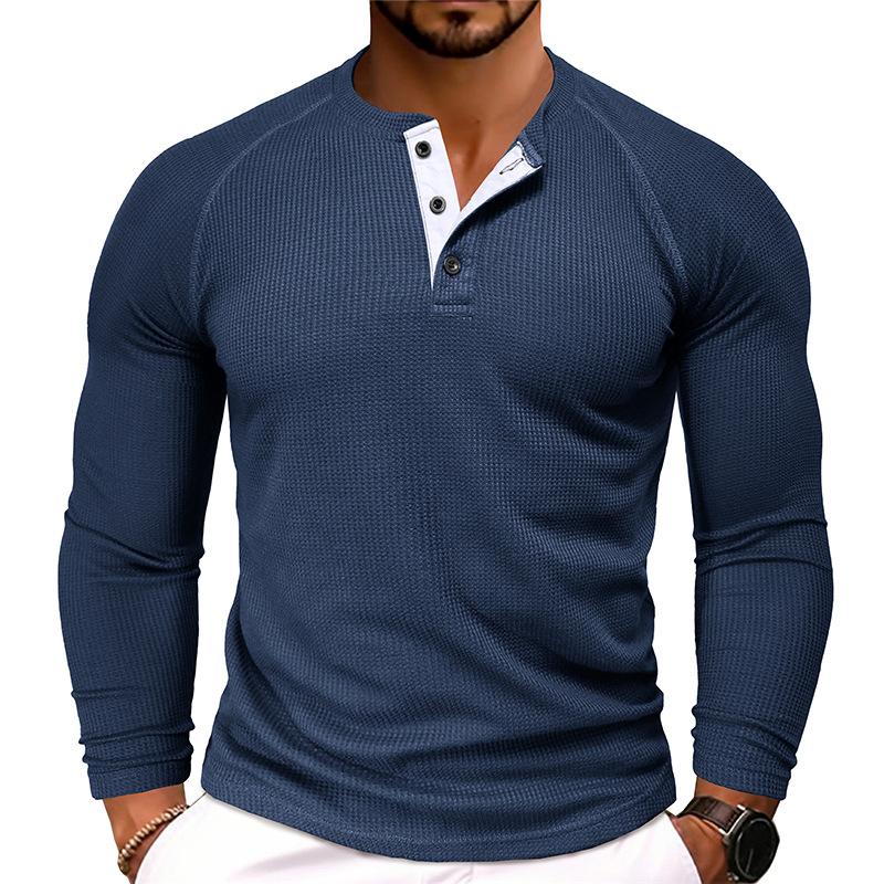 Men's Casual Round Neck Waffle Long Sleeve T-Shirt