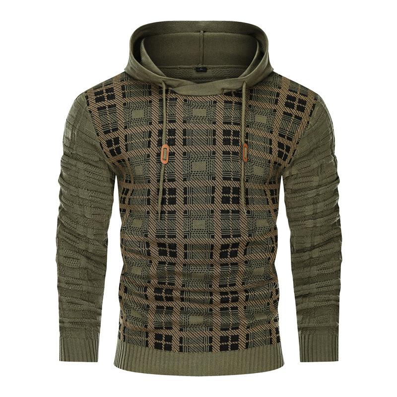 Men's Jacquard Pullover Knit Hooded Sweater