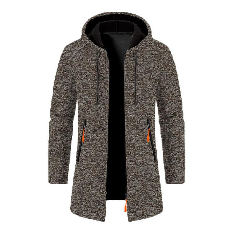 Men's Loose Hooded Zipper Mid-Length Coat