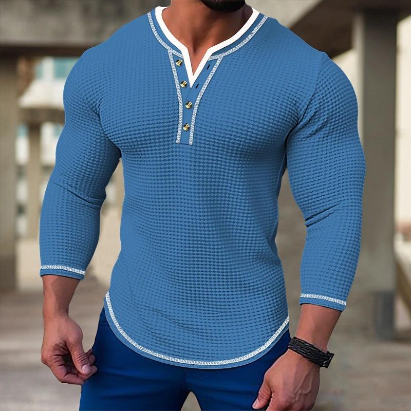 Men's Waffle Long Sleeve Casual Henley T-Shirt