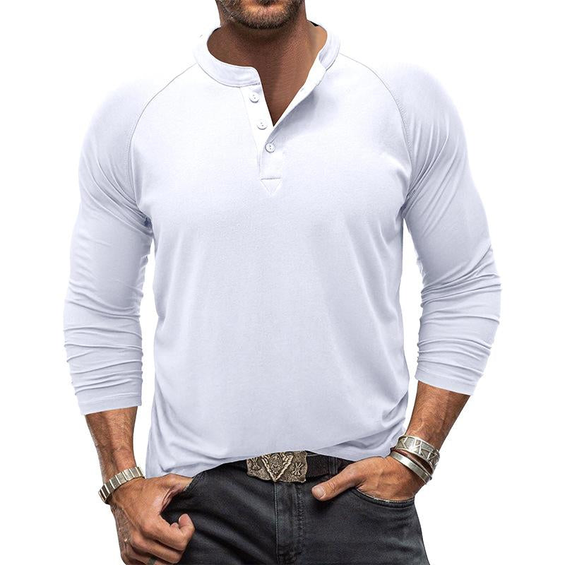 Men's Casual Solid Color Henley Collar Raglan Long Sleeve T-Shirt