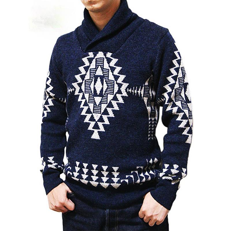 Men's Geometric Knitted Loose Turtleneck Pullover ...