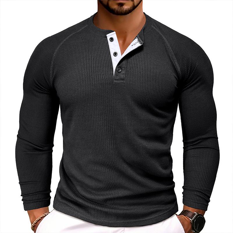 Men's Casual Round Neck Waffle Long Sleeve T-Shirt