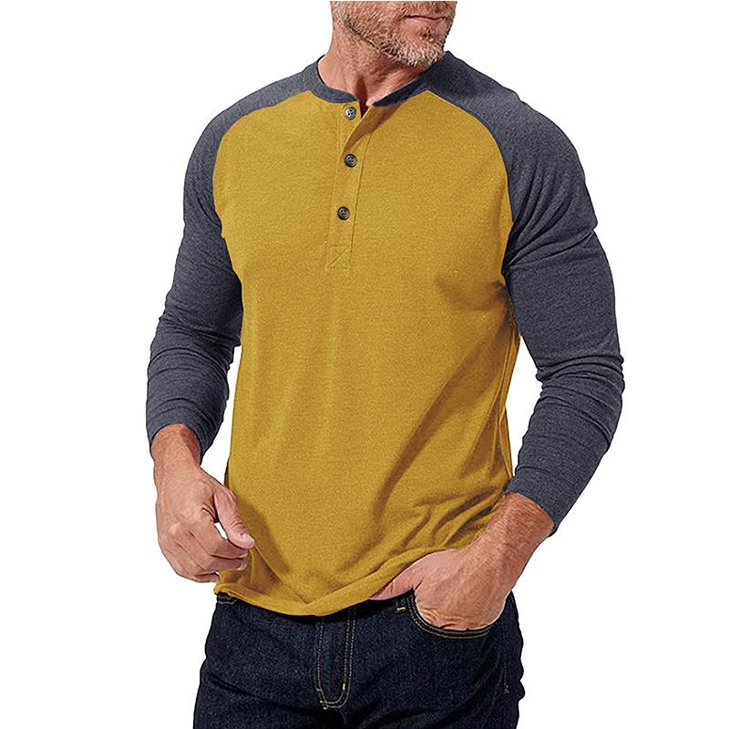 Men's Casual Colorblock Henley Collar Slim Fit Lon...