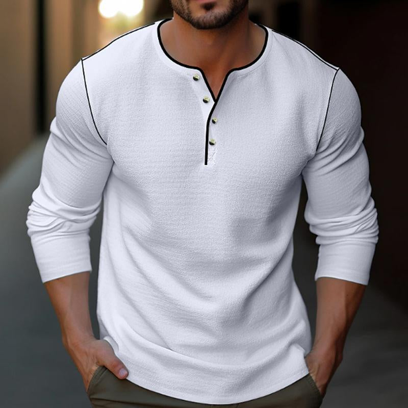 Men's Casual Solid Color Henley Collar Long Sleeve T-Shirt