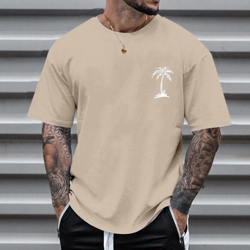 Men's Casual Coconut Tree Round Neck T-Shirt