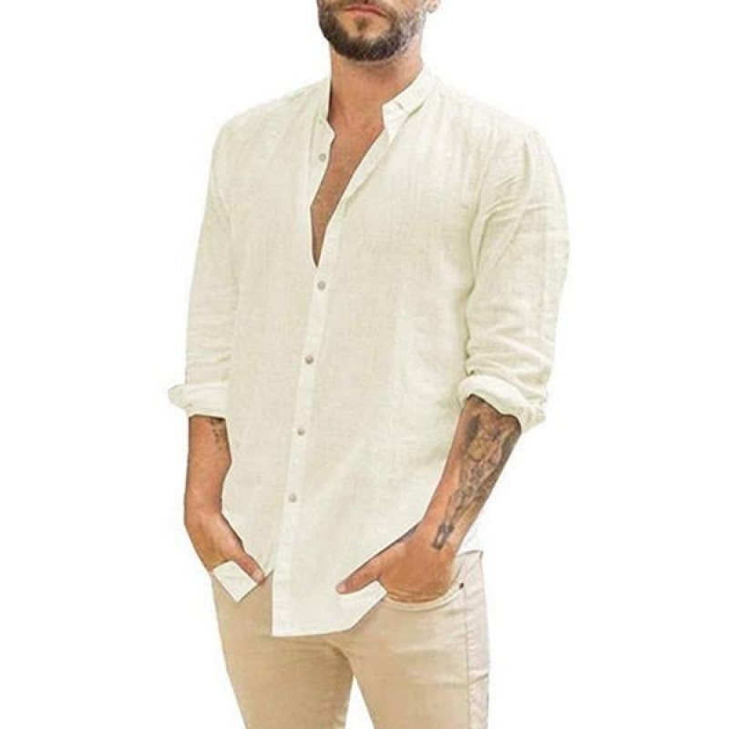 Men's Loose Casual Stand Collar Long Sleeve Shirt