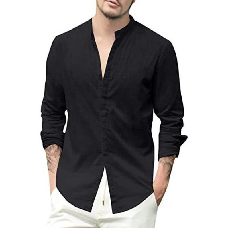 Men's Loose Casual Stand Collar Long Sleeve Shirt