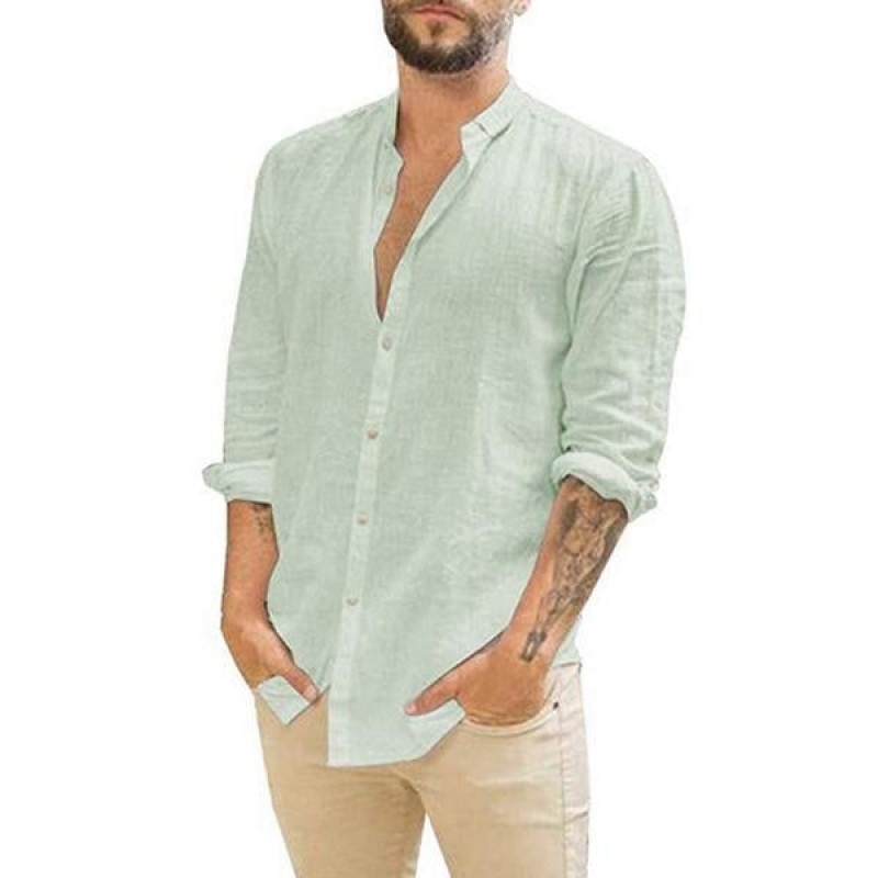 Men's Loose Casual Stand Collar Long Sleeve Shirt