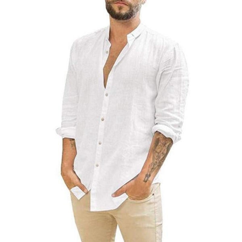 Men's Loose Casual Stand Collar Long Sleeve Shirt