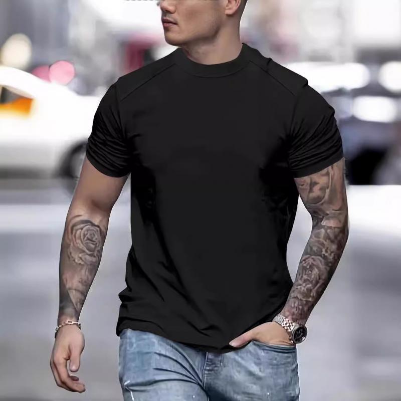 Men's Solid Suede Round Neck Short Sleeve T-shirt