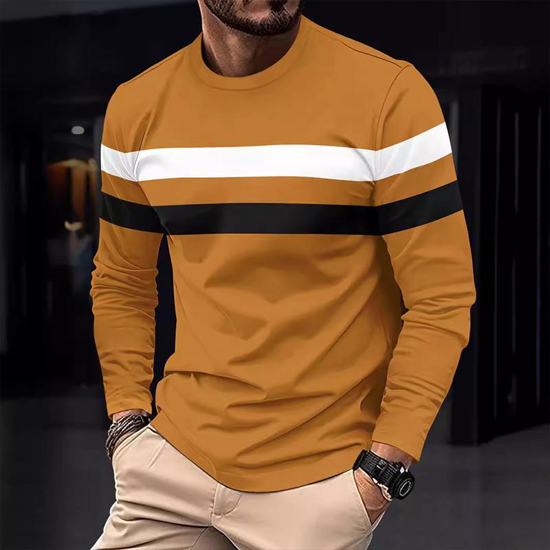 Men's Colorblock Striped Round Neck Long Sleeve Casual T-shirt