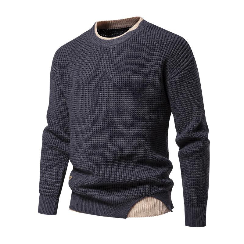 Men's Stylish Contrast Color Crew Neck Pullover Knitted Sweater