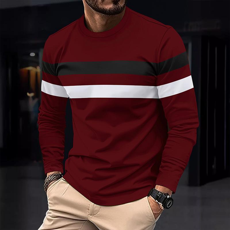 Men's Colorblock Striped Round Neck Long Sleeve Casual T-shirt