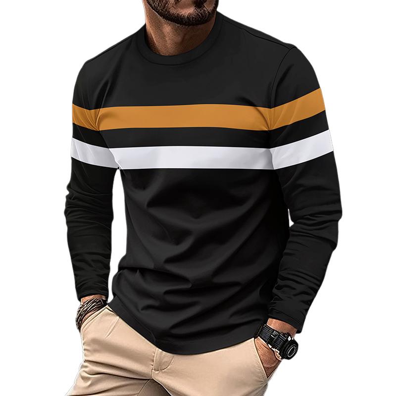 Men's Colorblock Striped Round Neck Long Sleeve Ca...