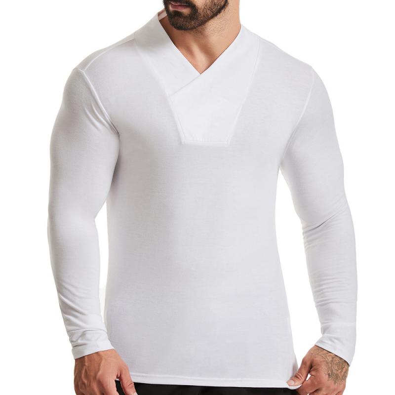 Men's Casual Solid Color V Neck Slim Long Sleeve T-Shirt